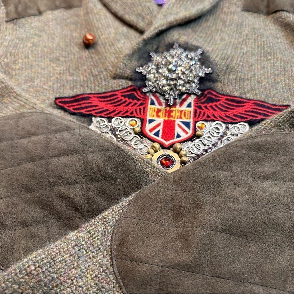 Ralph Lauren Collection Anniversary Olive Cashmere Shawl Collar Shield Sweater - Picture 9 of 16